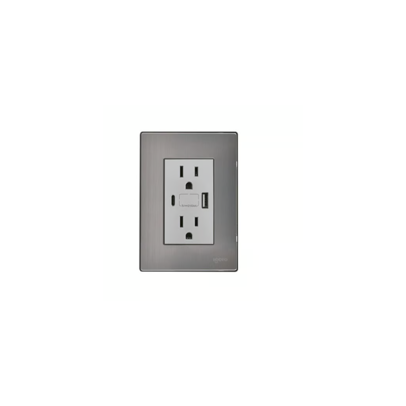 Placa Inox Contacto Duplex + USB + USB-C, Plata