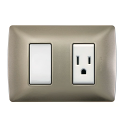 Placa Perla 1 Interruptor Sencillo 1 Toma Protegida 2P+T y 1 FP