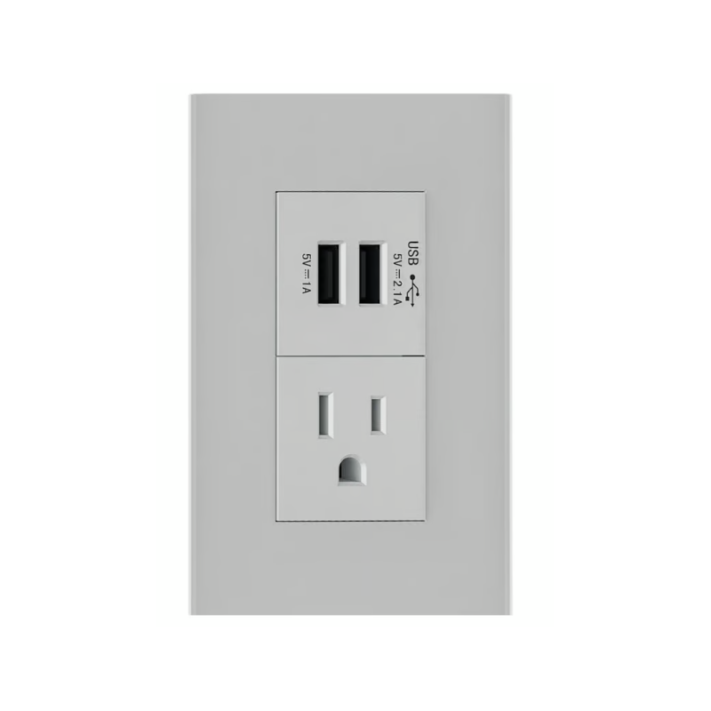 Placa armada 1 apagador 2 USB silver Placa armada 1 apagador 2 USB silver