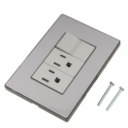 Placa Inox Con 1 Apagador Y 2 Contactos
