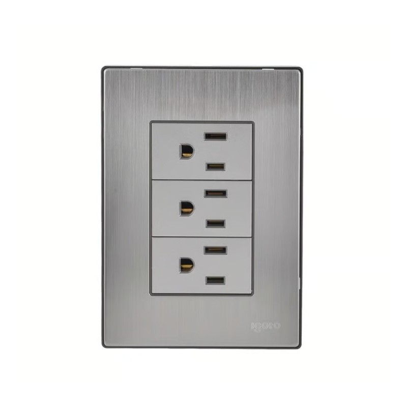 Placa Inox Con 3 Contactos De 1 Modulo Placa Inox Con 3 Contactos De 1 Modulo