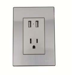 Placa Inox 2 Tomas Usb De 2,1A Y 1 Cont
