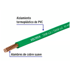 Carrete con 20 m de Cable THHW-LS 12 AWG Verde, Volteck